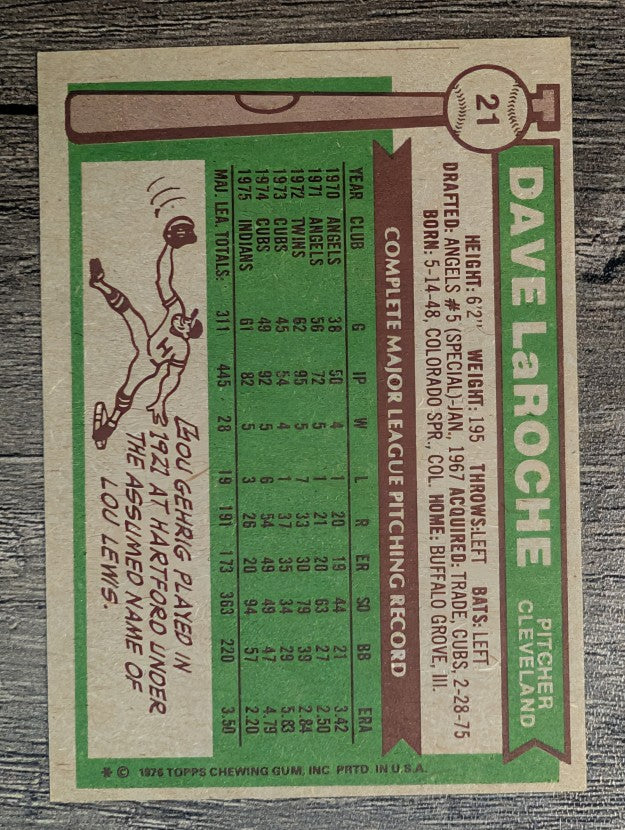 1976 Topps #21 Dave LaRoche (EXMT)