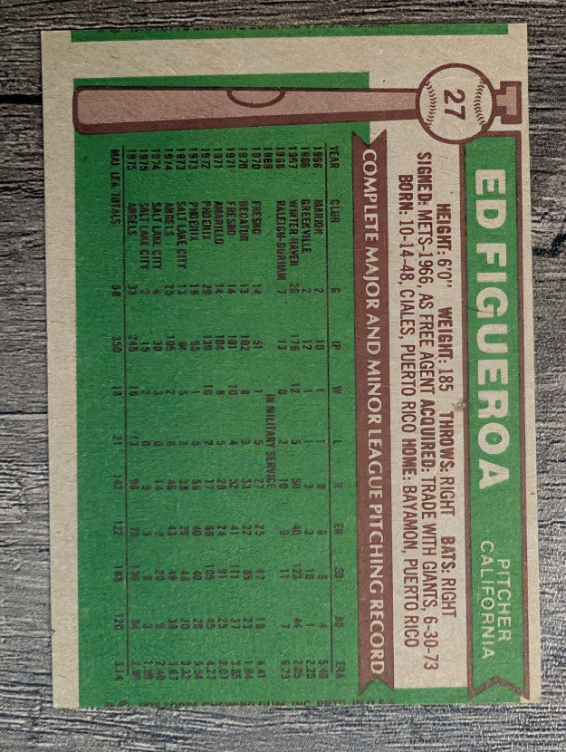 1976 Topps #27 Ed Figueroa (VGEX)