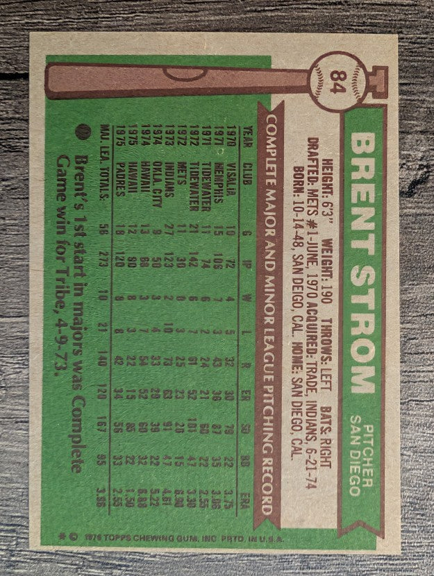 1976 Topps #84 Brent Strom (EXMT)