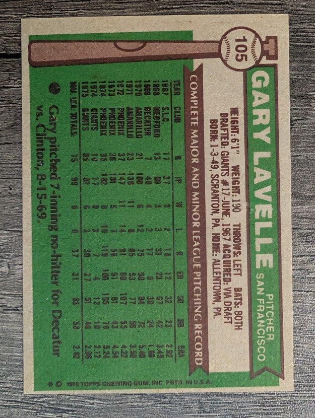 1976 Topps #105 Gary Lavelle (EXMT)