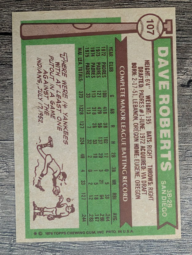 1976 Topps #107 Dave Roberts (NM)