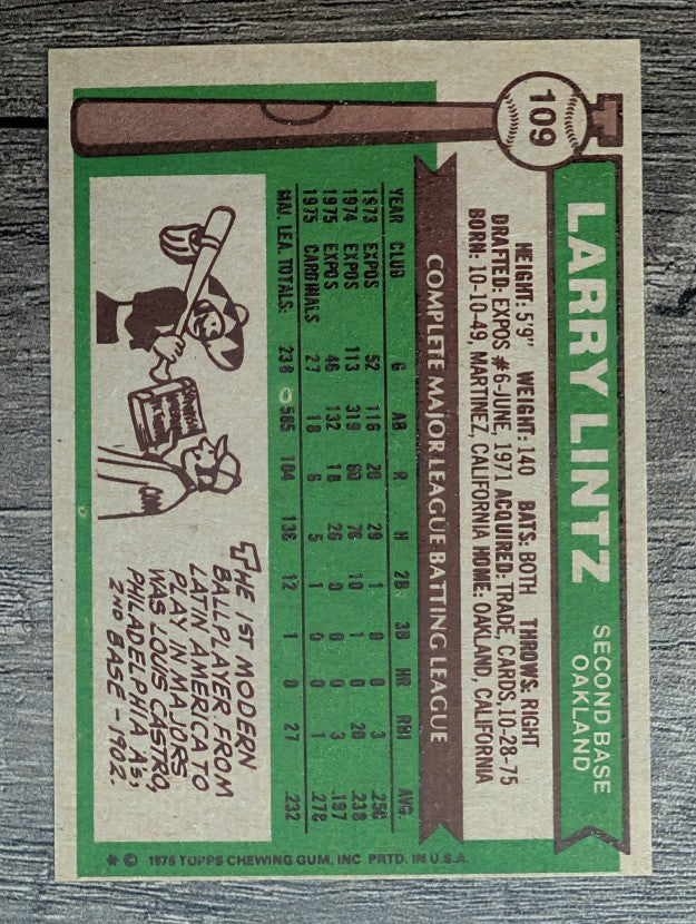 1976 Topps #109 Larry Lintz (EXMT)