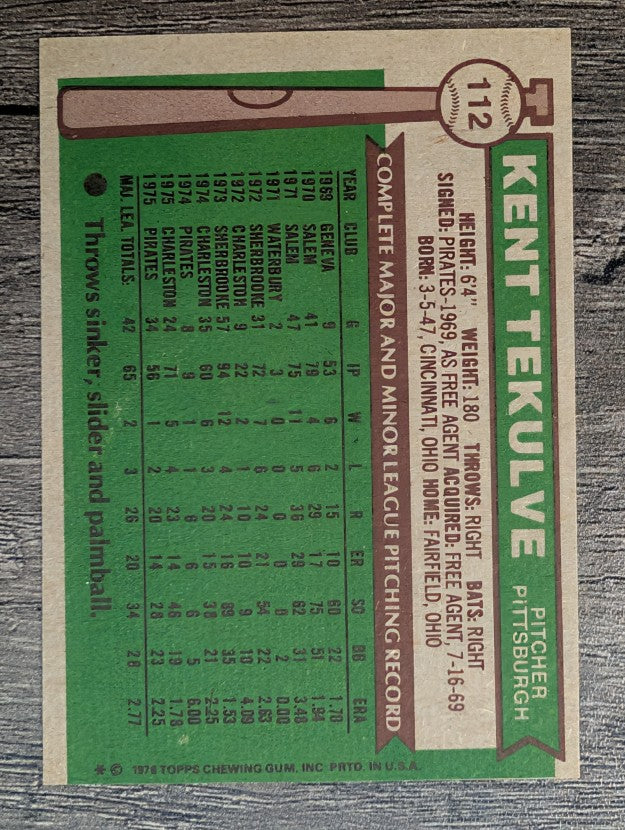 1976 Topps #112 Kent Tekulve RC (EX)