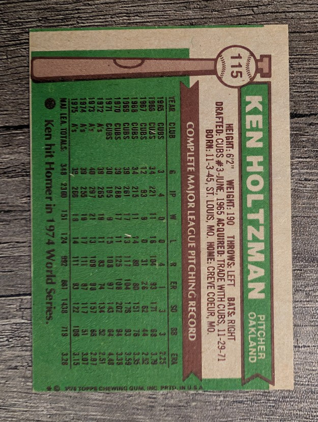 1976 Topps #115 Ken Holtzman (EX)