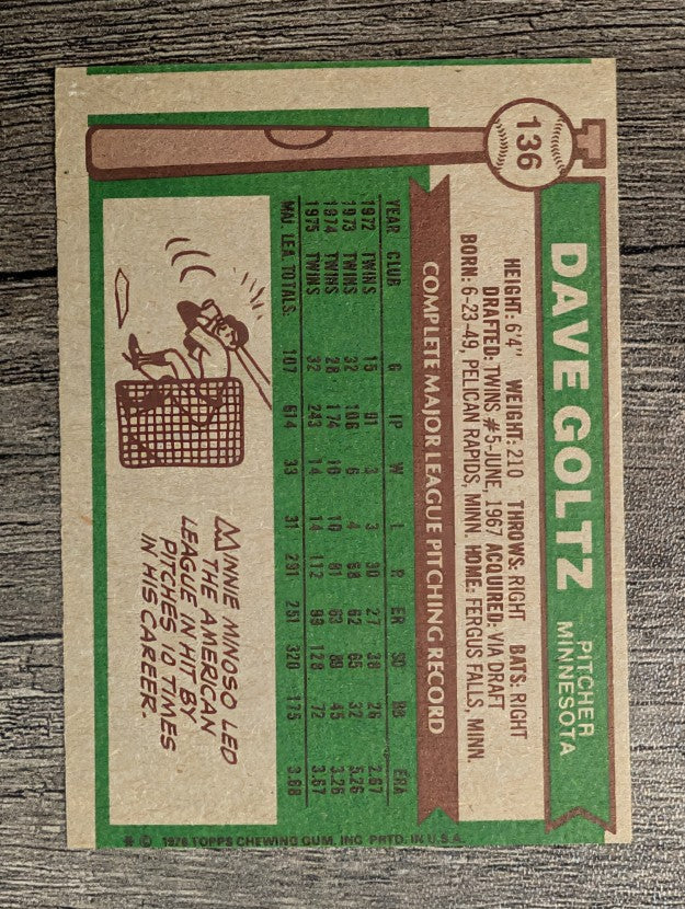 1976 Topps #136 Dave Goltz (EX)