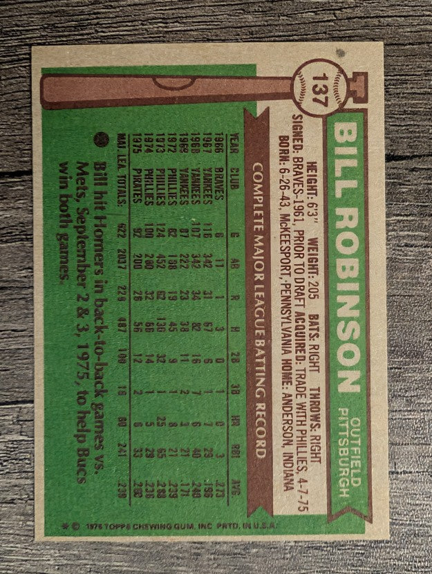 1976 Topps #137 Bill Robinson (NM)