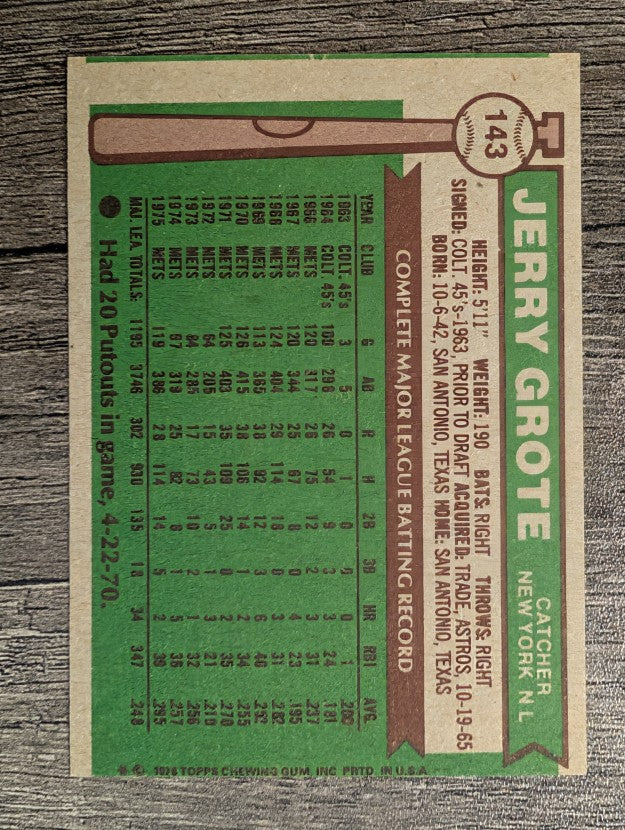 1976 Topps #143 Jerry Grote (EX)