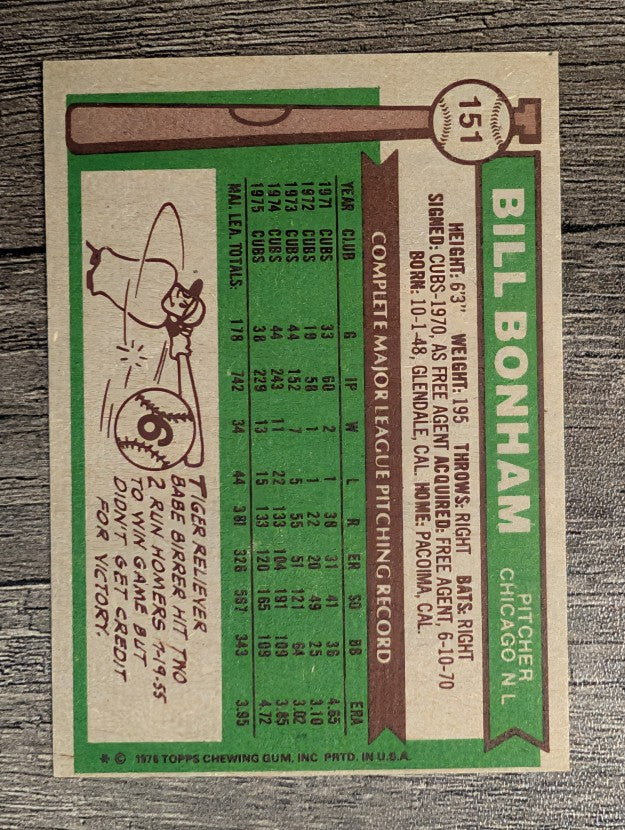 1976 Topps #151 Bill Bonham (EXMT)
