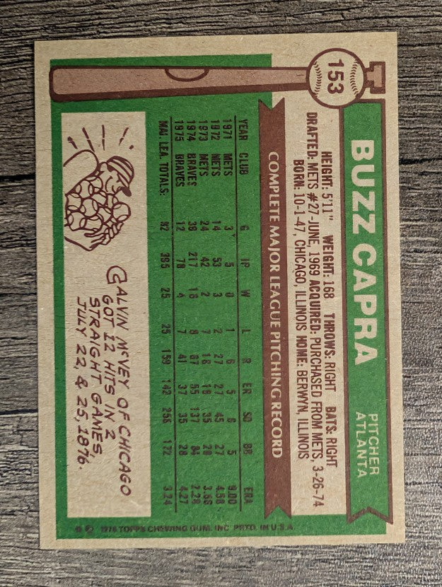 1976 Topps #153 Buzz Capra (EX)