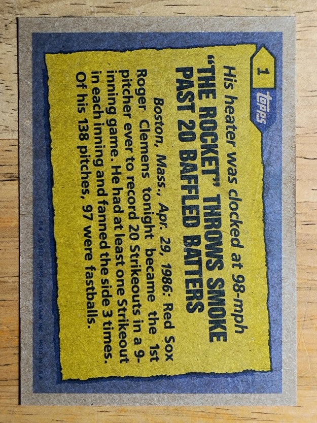 1987 Topps #1 Roger Clemens RB