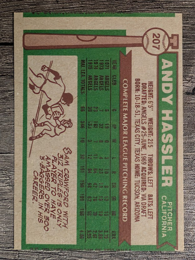1976 Topps #207 Andy Hassler (VGEX)