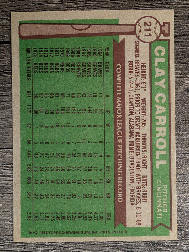 1976 Topps #211 Clay Carroll (NM)