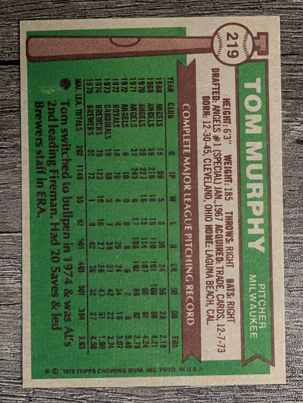 1976 Topps #219 Tom Murphy (NMMT)