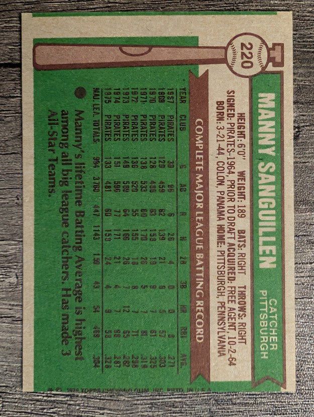1976 Topps #220 Manny Sanguillen (EXMT)