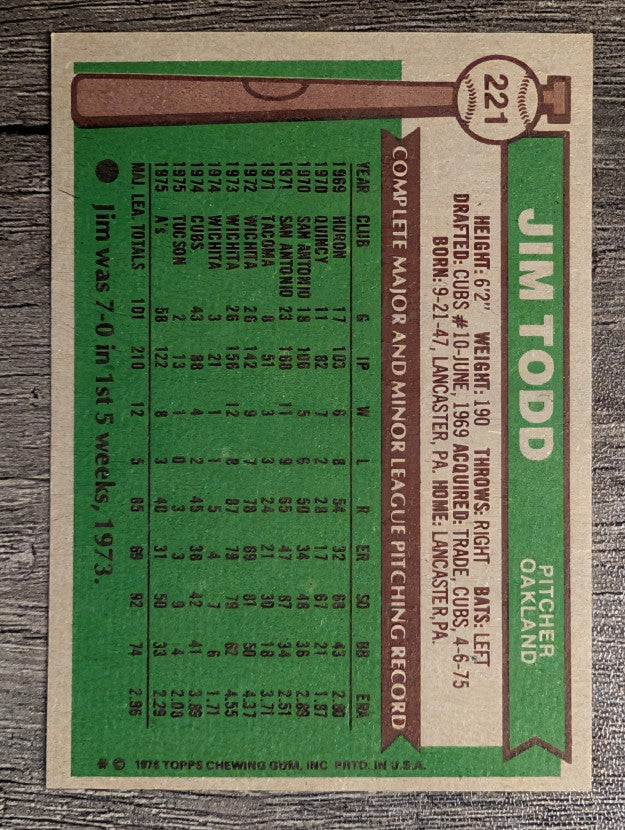 1976 Topps #221 Jim Todd (NM)
