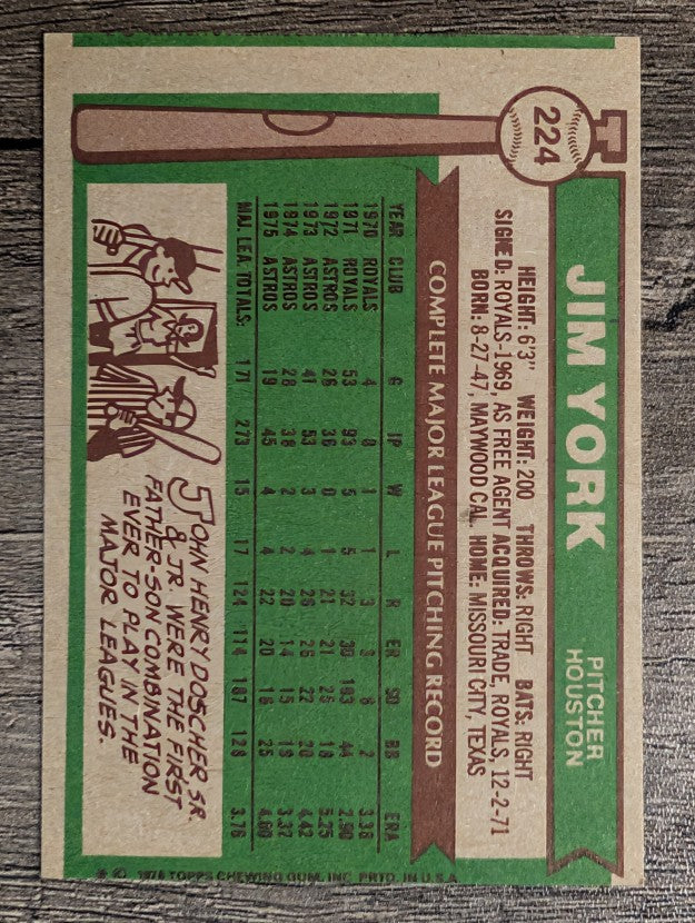 1976 Topps #224 Jim York (EX)