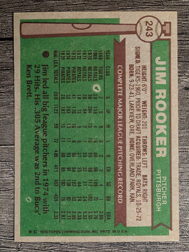 1976 Topps #243 Jim Rooker (EXMT)