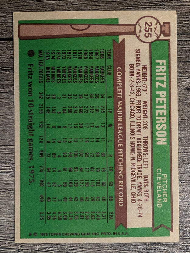 1976 Topps #255 Fritz Peterson (EXMT)