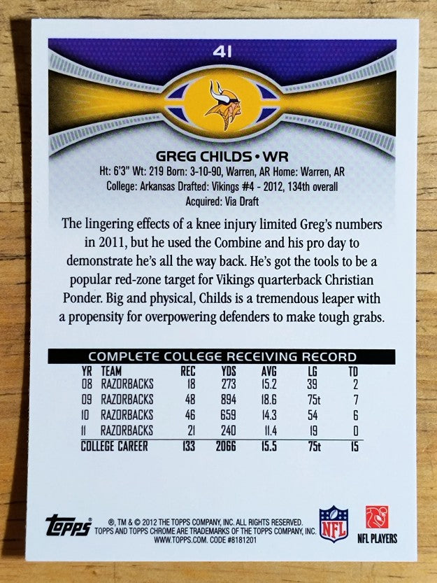 2012 Topps Chrome #41 Greg Childs RC