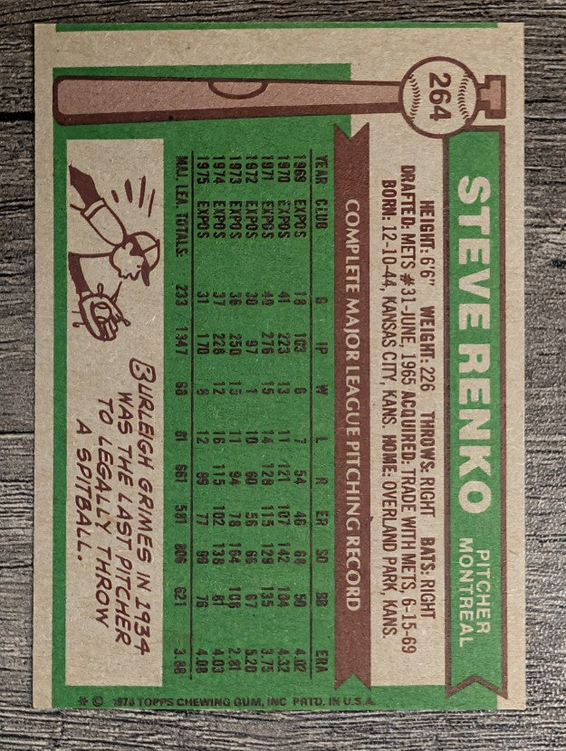 1976 Topps #264 Steve Renko (EX)