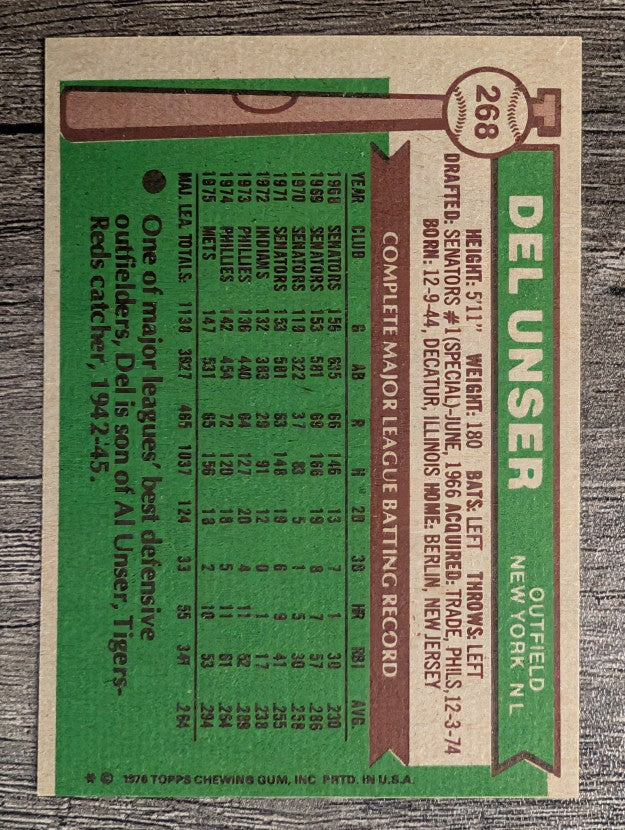1976 Topps #268 Del Unser (EXMT)