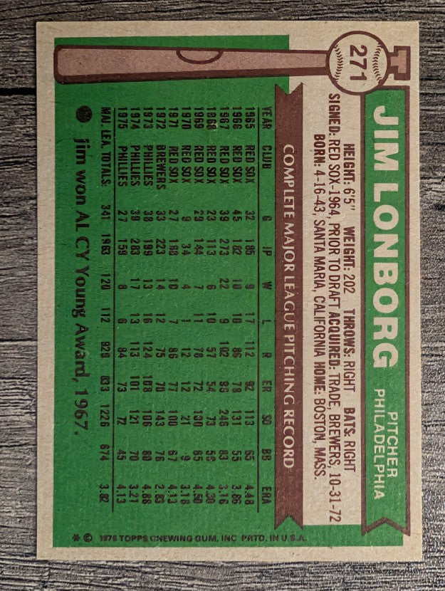 1976 Topps #271 Jim Lonborg (NMMT)