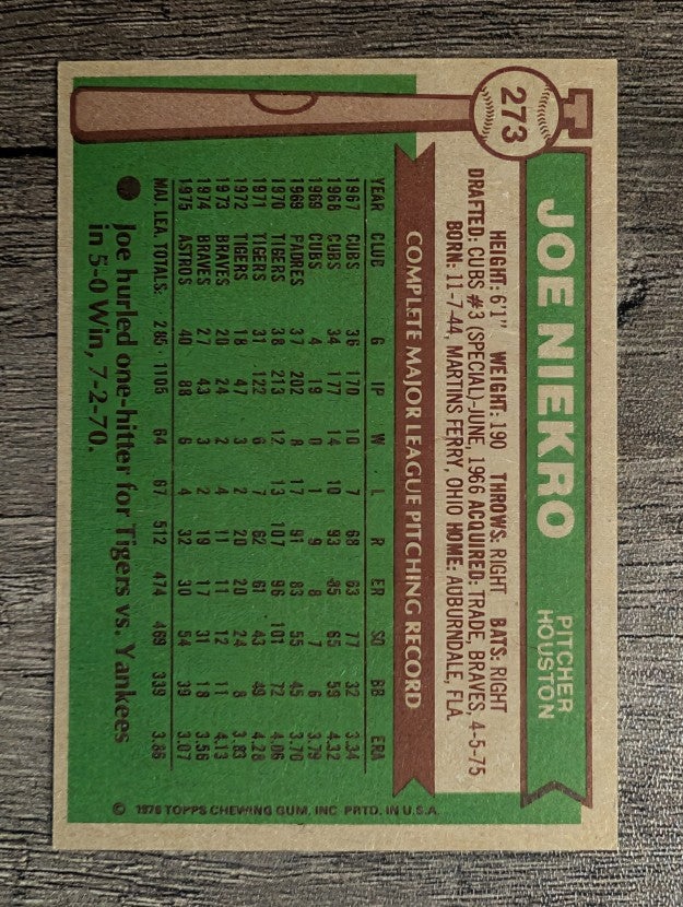 1976 Topps #273 Joe Niekro (NM)
