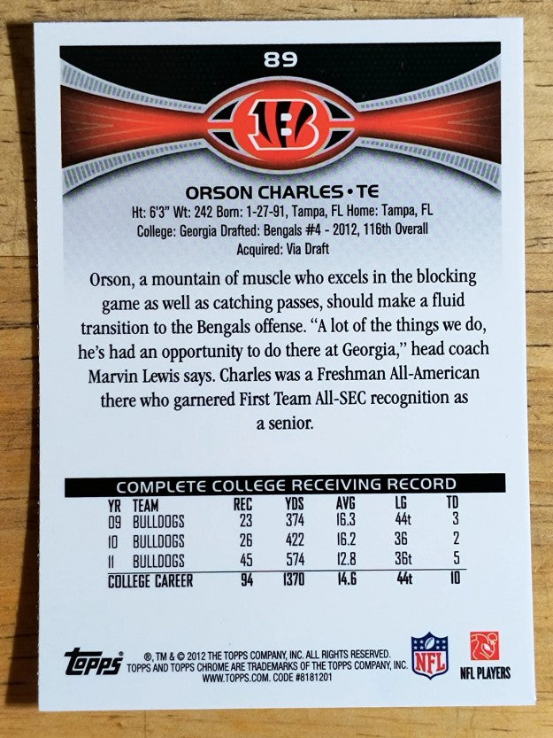 2012 Topps Chrome #89 Orson Charles RC