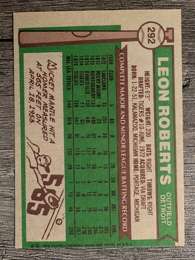 1976 Topps #292 Leon Roberts (VGEX)