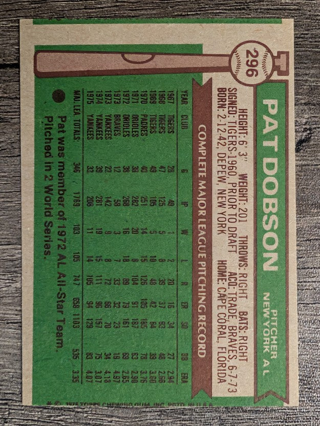 1976 Topps #296 Pat Dobson (EX)