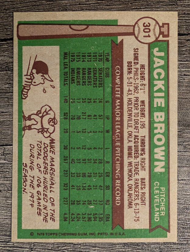 1976 Topps #301 Jackie Brown (EXMT)