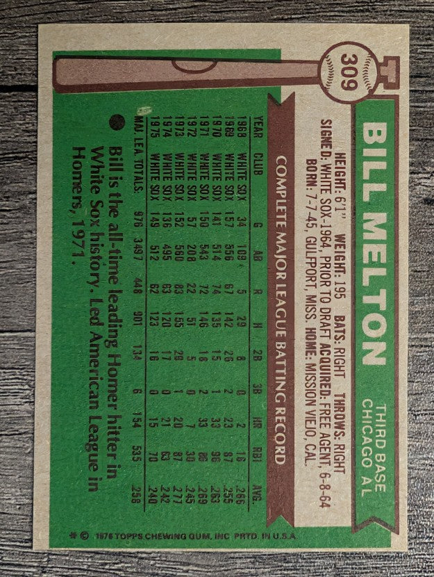 1976 Topps #309 Bill Melton (NMMT)