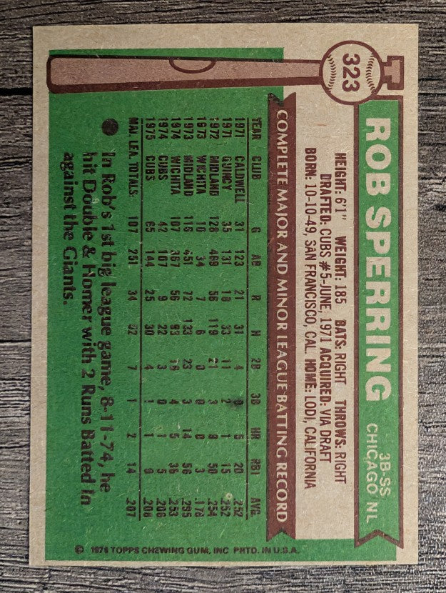 1976 Topps #323 Rob Sperring RC (EXMT)