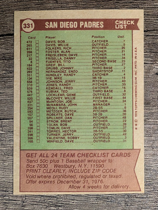 1976 Topps #331 San Diego Padres CL/John McNamara MG (NM)