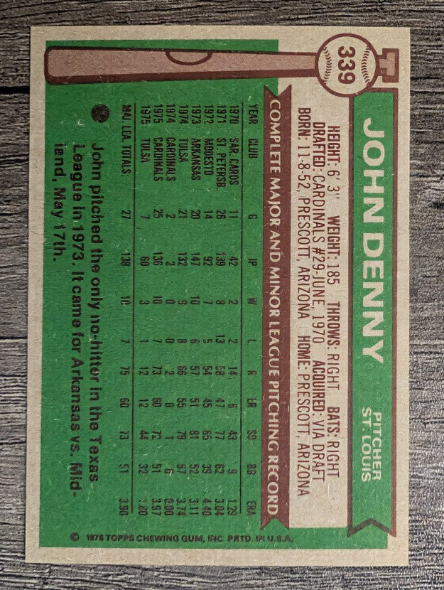 1976 Topps #339 John Denny (NMMT)