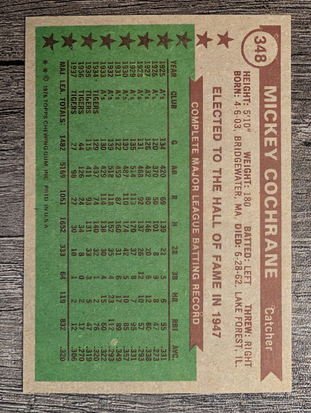 1976 Topps #348 Mickey Cochrane ATG (EXMT)