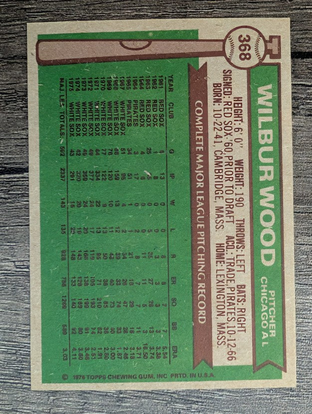 1976 Topps #368 Wilbur Wood (EX)