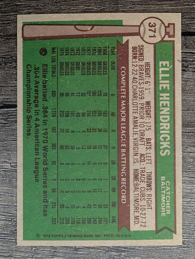 1976 Topps #371 Elrod Hendricks (NM)