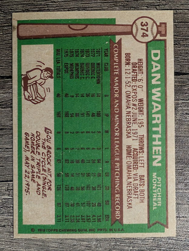 1976 Topps #374 Dan Warthen RC (EXMT)