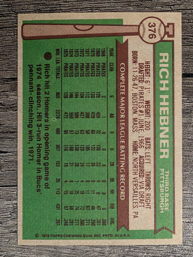 1976 Topps #376 Rich Hebner (EXMT)
