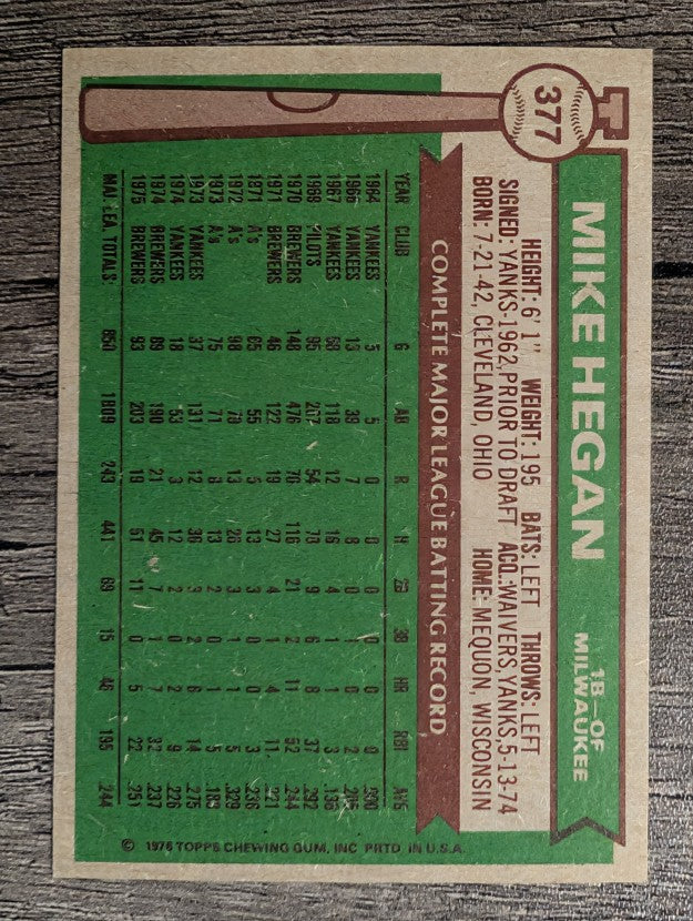 1976 Topps #377 Mike Hegan (MINT)
