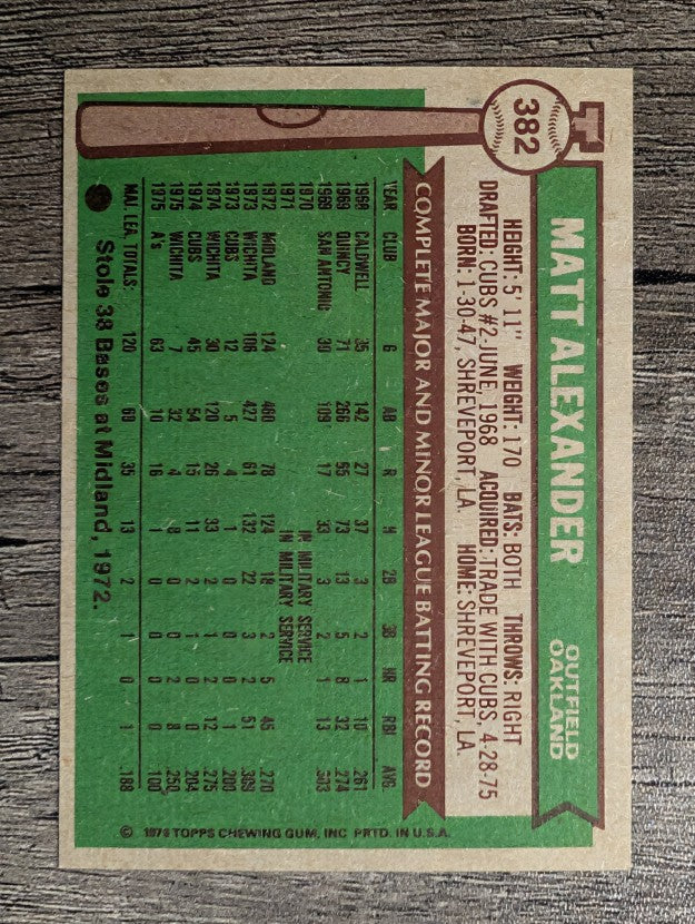 1976 Topps #382 Matt Alexander RC (EXMT)