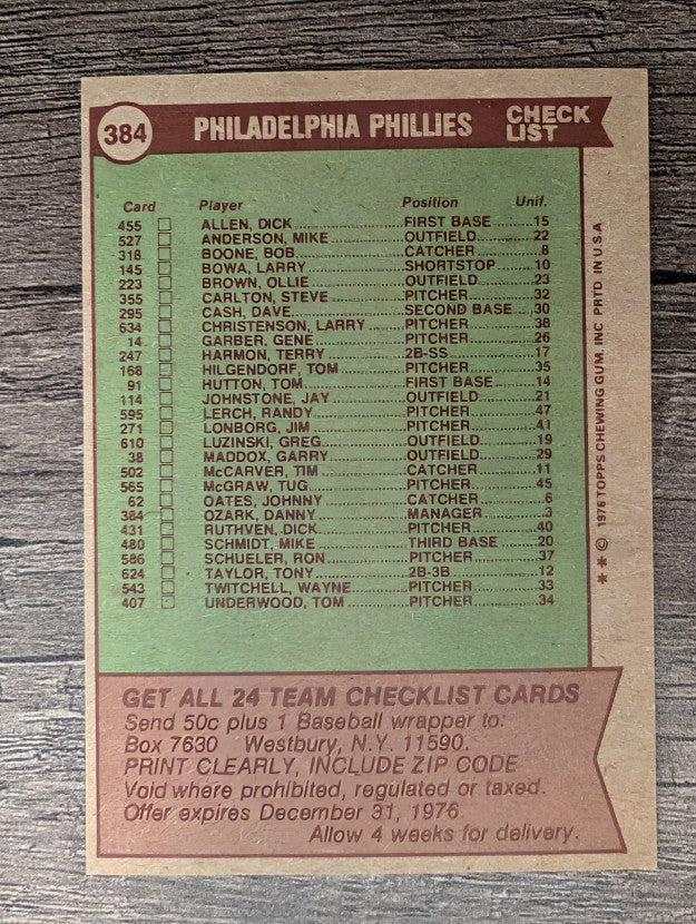 1976 Topps #384 Philadelphia Phillies CL/Danny Ozark MG (EXMT)