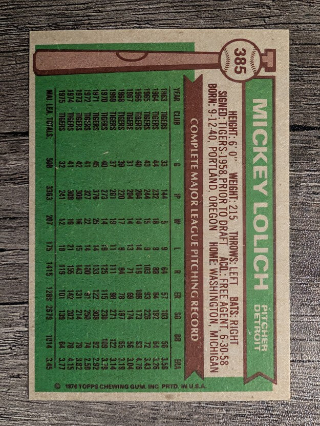 1976 Topps #385 Mickey Lolich (EXMT)