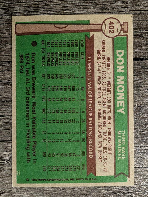 1976 Topps #402 Don Money (NMMT)