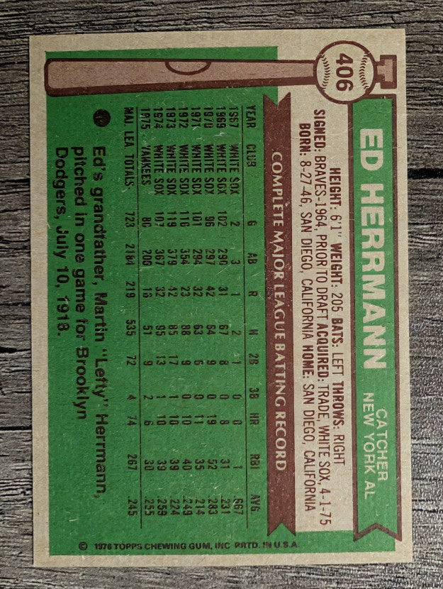 1976 Topps #406 Ed Herrmann (EXMT)