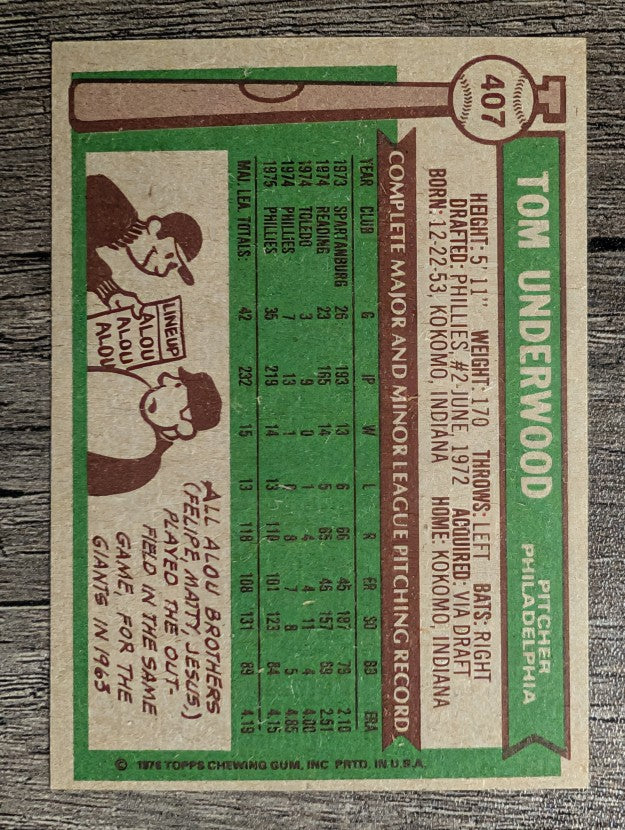 1976 Topps #407 Tom Underwood (NMMT)