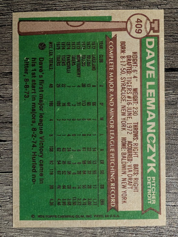 1976 Topps #409 Dave Lemanczyk (EXMT)