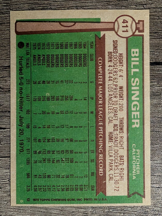 1976 Topps #411 Bill Singer (EXMT)