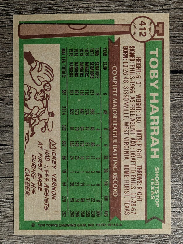 1976 Topps #412 Toby Harrah (EXMT)
